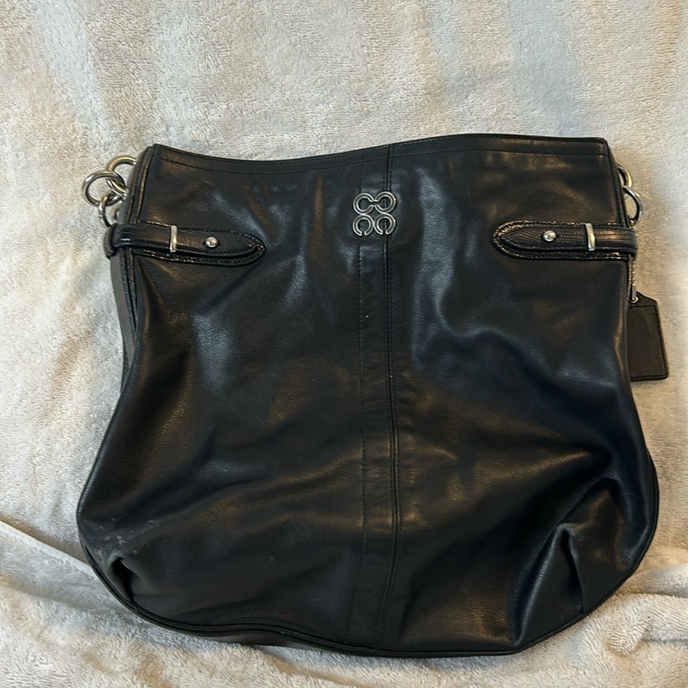 Black leather coach purse with shoulder strap